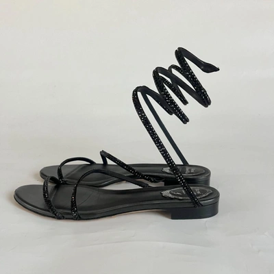 Pre-owned René Caovilla Rene Caovilla Black Satin Cleo Crystal Embellished Sandals, 39
