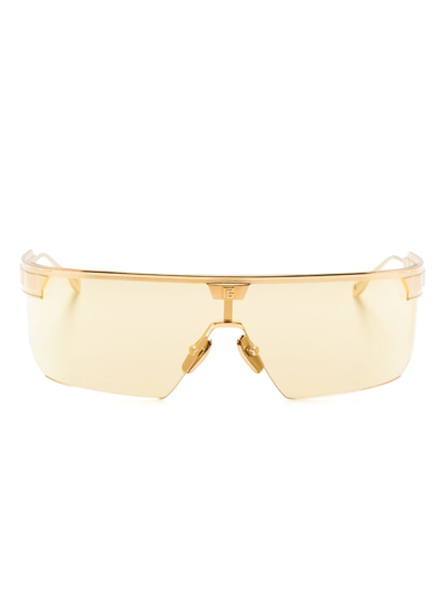 Shop Balmain Eyewear Gold-tone Major Rectangle-frame Sunglasses