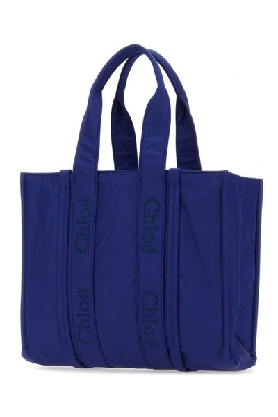Shop Chloé Chloe Woman Blue Fabric Large Woody Shopping Bag