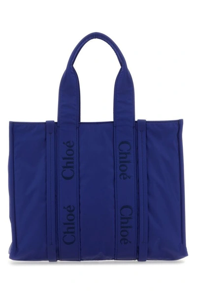 Shop Chloé Chloe Woman Blue Fabric Large Woody Shopping Bag