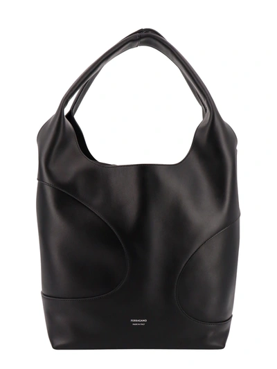 Shop Ferragamo Leather Shoulder Bag With Logo Print