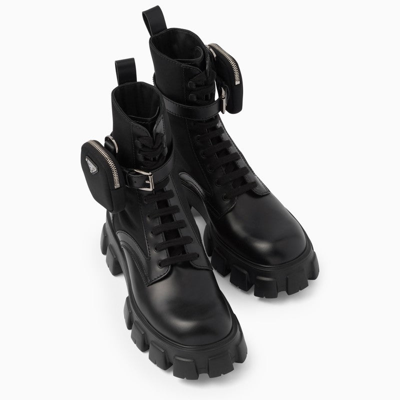 Shop Prada Black Brushed Leather And Nylon Monolith Boots Men