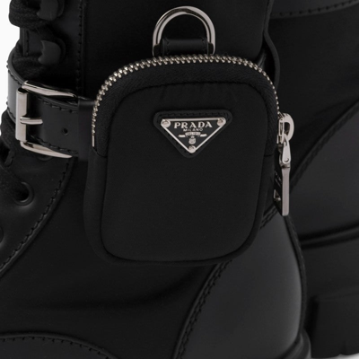Shop Prada Black Brushed Leather And Nylon Monolith Boots Men