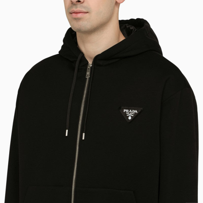 Shop Prada Black Cotton Sweatshirt With Logo Men In Brown