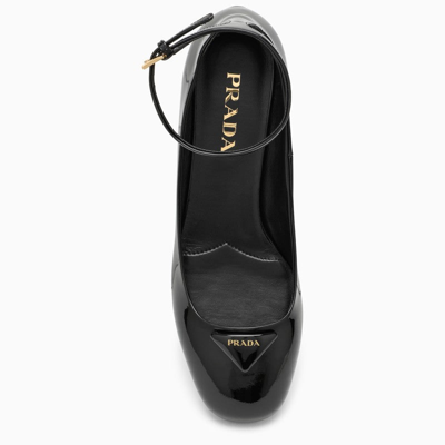 Shop Prada Black Patent Leather Pump With Logo Women In Brown