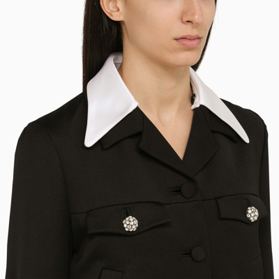 Shop Prada Black Wool Single-breasted Jacket With Jewelled Buttons Women In Brown