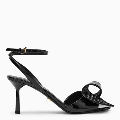 Shop Prada High Black Patent Leather Sandal With Appliqué Women In Brown