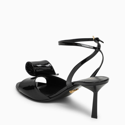 Shop Prada High Black Patent Leather Sandal With Appliqué Women In Brown