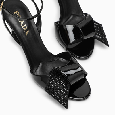Shop Prada High Black Patent Leather Sandal With Applique Women In Brown