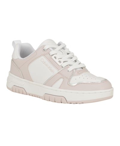 Shop Calvin Klein Women's Stellha Lace-up Round Toe Casual Sneakers In White,pink