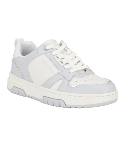 Shop Calvin Klein Women's Stellha Lace-up Round Toe Casual Sneakers In White,light Blue