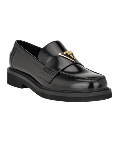 Shop Guess Women's Shatha Logo Hardware Slip-on Almond Toe Loafers In Black - Manmade