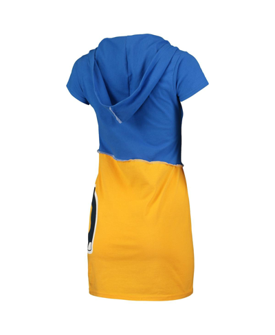 Shop Refried Apparel Women's  Royal And Gold Los Angeles Rams Hooded Mini Dress In Royal,gold