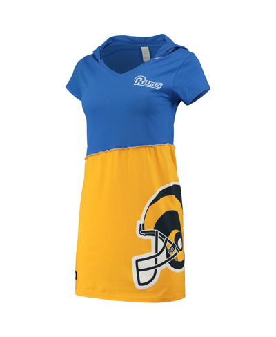 Shop Refried Apparel Women's  Royal And Gold Los Angeles Rams Hooded Mini Dress In Royal,gold