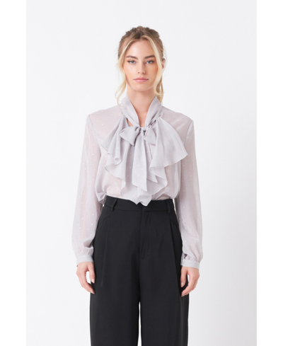 Shop Endless Rose Women's Tied Ruffle Blouse In Silver