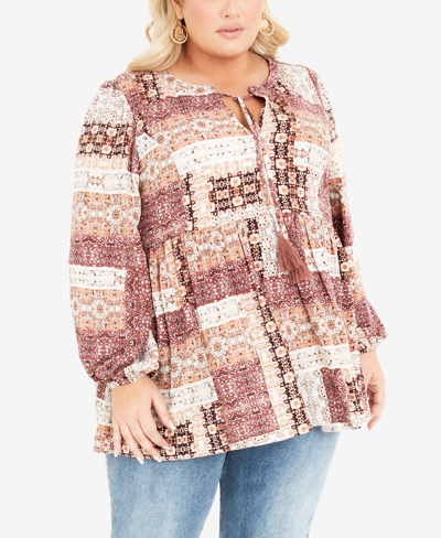 Shop Avenue Plus Size Charmed Notched V-neck Tunic Top