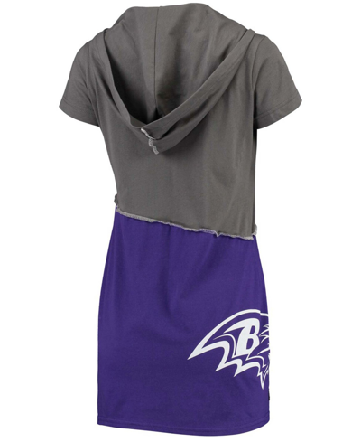 Shop Refried Apparel Women's Charcoal And Purple Baltimore Ravens Hooded Mini Dress In Charcoal,purple