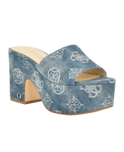 Shop Guess Women's Yapplea Logo Platform Block Heel Sandals In Blue Denim Logo