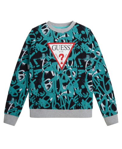 Shop Guess Big Boys All Over Print Triangle Logo Sweatshirt In Multi