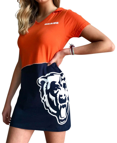 Shop Refried Apparel Women's Orange, Navy Chicago Bears Hooded Mini Dress In Orange,navy