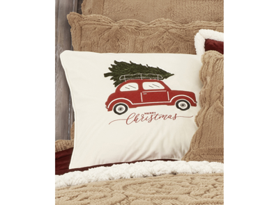 J Queen New York Christmas Car Decorative Pillow, 20" X 20" In Winter White