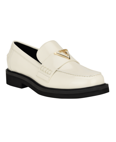 Shop Guess Women's Shatha Logo Hardware Slip-on Almond Toe Loafers In Ivory - Manmade