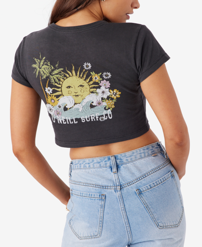 Shop O'neill Juniors' Sun Time Flowers Graphic-print Cotton T-shirt In Black