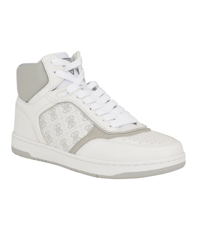 Shop Guess Men's Towen Branded High Top Fashion Sneakers In Light Gray,white Logo Multi