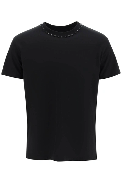 Shop Valentino Black Untitled Studded T Shirt