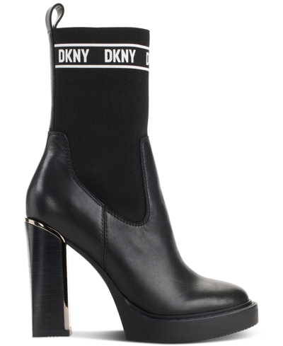 Shop Dkny Women's Vilma Pull-on Sock Booties In Black,white
