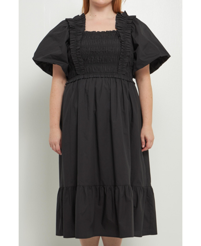 Shop English Factory Women's Plus Size Ruffled Smocked Midi Dress In Black