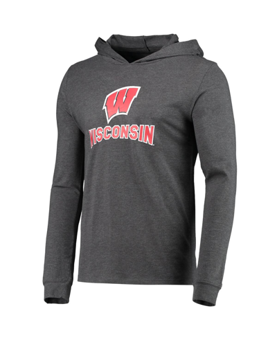 Concepts Sport Red/heather Charcoal Wisconsin Badgers Meter Long Sleeve Hoodie T-shirt & Jogger Paja In Red,heathered Charcoal