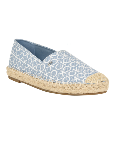 Shop Calvin Klein Women's Popular Casual Espadrille Slip-on Flats In Medium Blue Logo - Textile