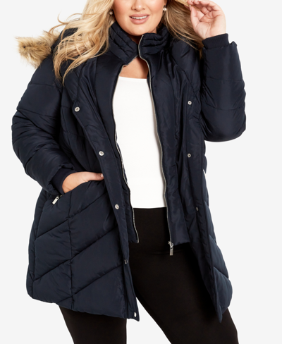 Shop Avenue Plus Size Abigail Puffer Jacket In Navy