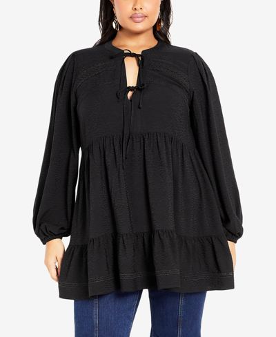 Shop Avenue Plus Size Brielle Tunic Relaxed Fit Dress In Black