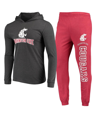 Shop Concepts Sport Men's  Crimson, Charcoal Washington State Cougars Meter Long Sleeve Hoodie T-shirt And In Crimson,charcoal