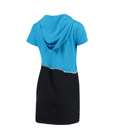 Refried Apparel Blue/black Carolina Panthers Sustainable Hooded Mini Dress In Blue,black