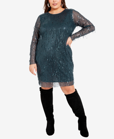 Shop Avenue Plus Size Nouveau Nights Shift Mini Dress In Teal