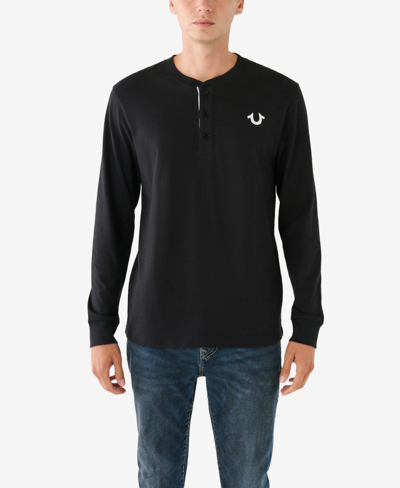 Shop True Religion Men's Branded Long Sleeve Henley Shirt In Jet Black