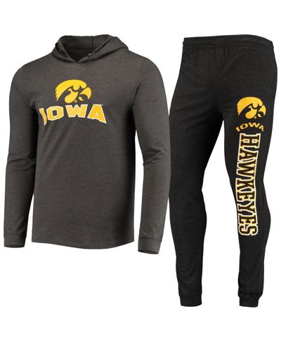 Concepts Sport Men's  Black, Charcoal Iowa Hawkeyes Meter Long Sleeve Hoodie T-shirt And Jogger Pants In Gray