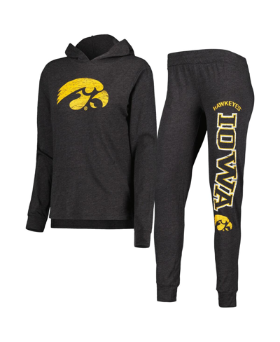Shop Concepts Sport Women's  Black Iowa Hawkeyes Long Sleeve Hoodie T-shirt And Pants Sleep Set
