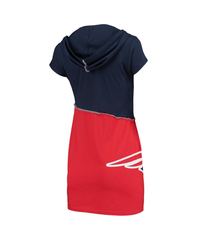 Shop Refried Apparel Women's  Navy And Red New England Patriots Hooded Mini Dress In Navy,red