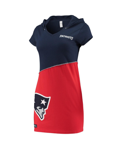 Shop Refried Apparel Women's  Navy And Red New England Patriots Hooded Mini Dress In Navy,red