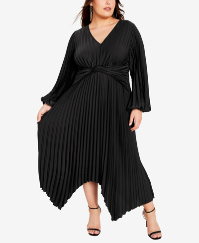 Shop Avenue Plus Size Eve Pleat V-neck Maxi Dress In Black