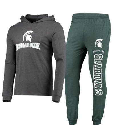 Concepts Sport Green/heather Charcoal Michigan State Spartans Meter Long Sleeve Hoodie T-shirt & Jog In Green,heathered Charcoal