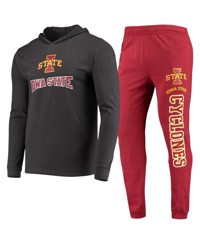 Concepts Sport Cardinal/heathered Charcoal Iowa State Cyclones Meter Long Sleeve T-shirt & Pants Sle In Cardinal,charcoal
