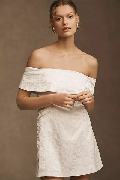 Shop Bhldn Ingrid Stretch Jacquard Off-the-shoulder Mini Dress In White