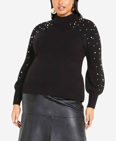 Shop Avenue Plus Size Perla Ribbed Knit Sweater In Black