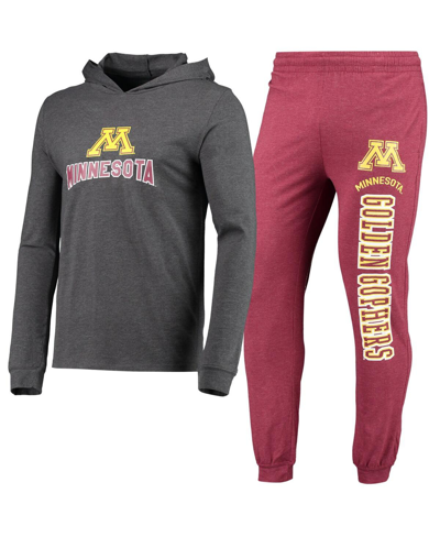 Concepts Sport Men's  Heathered Maroon And Heathered Charcoal Minnesota Golden Gophers Meter Long Sle In Maroon,heathered Charcoal