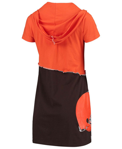 Shop Refried Apparel Women's Orange, Brown Cleveland Browns Hooded Mini Dress In Orange,brown